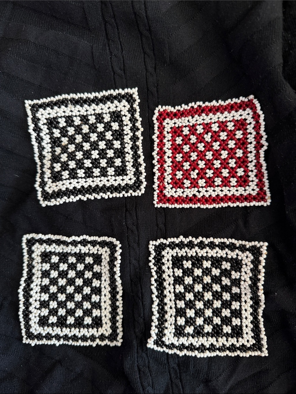 Black & White and Red & white Beaded Square Coasters